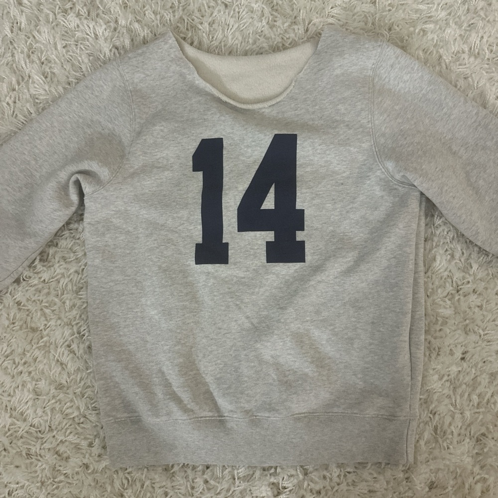 Brandy Melville Gray Crew Neck Sweater with Navy Print